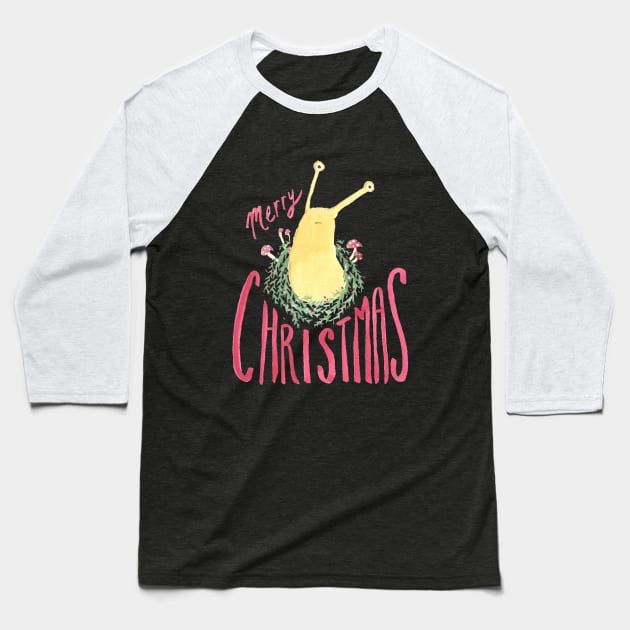 Merry Slugmas Baseball T-Shirt by RachelMSilva